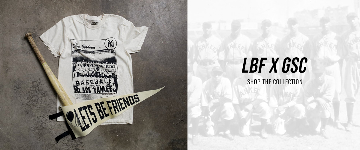 Let's Be Friends x Golden Supply & Mfg. Co. Black Yankees T-shirt and Custom pennant.