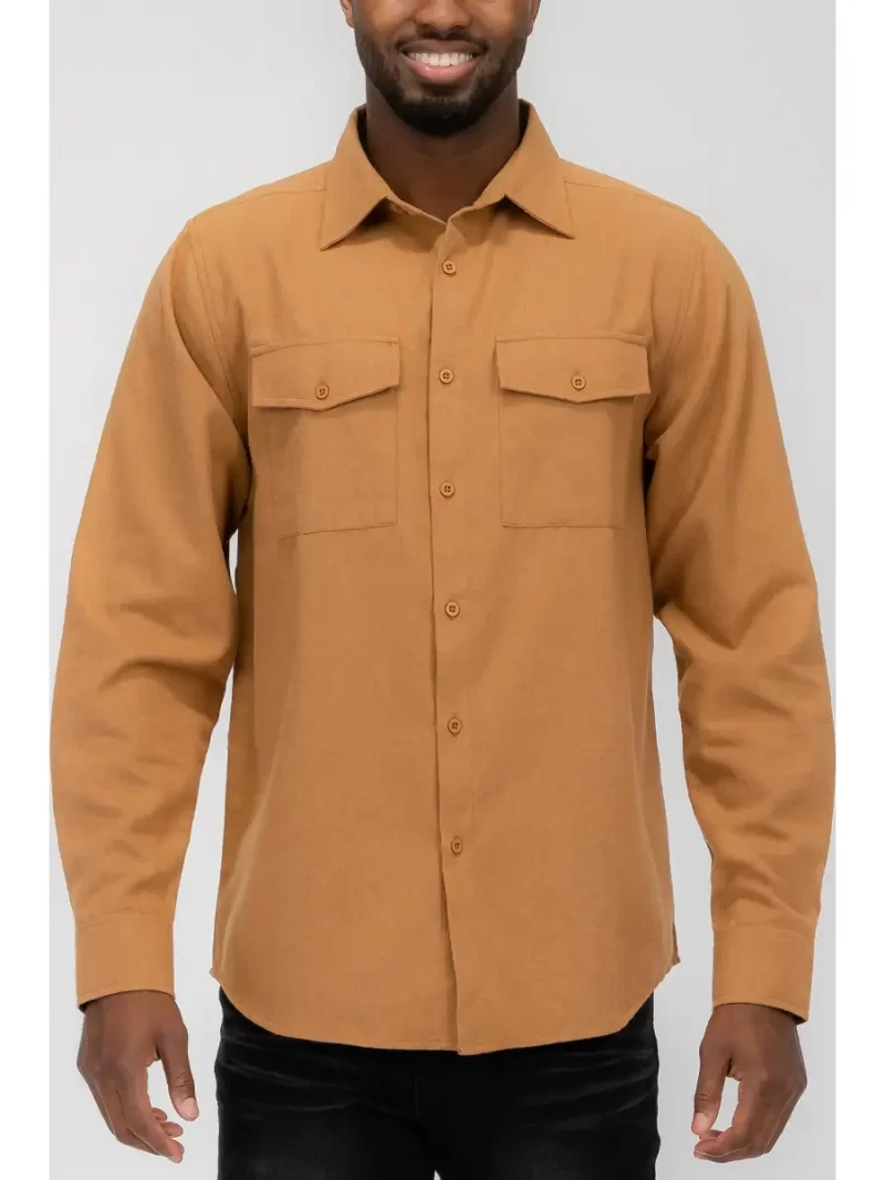 Solid Camel Flanel Long Sleeve Shirt