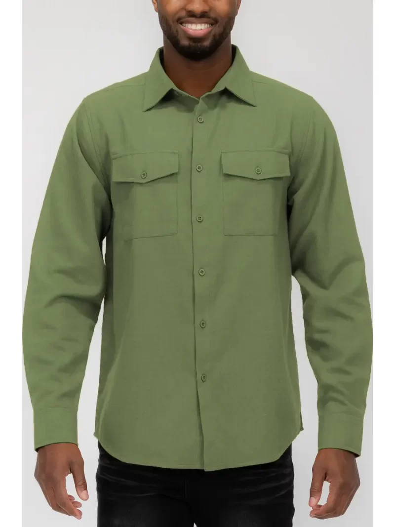 Solid Olive Flanel Long Sleeve Shirt
