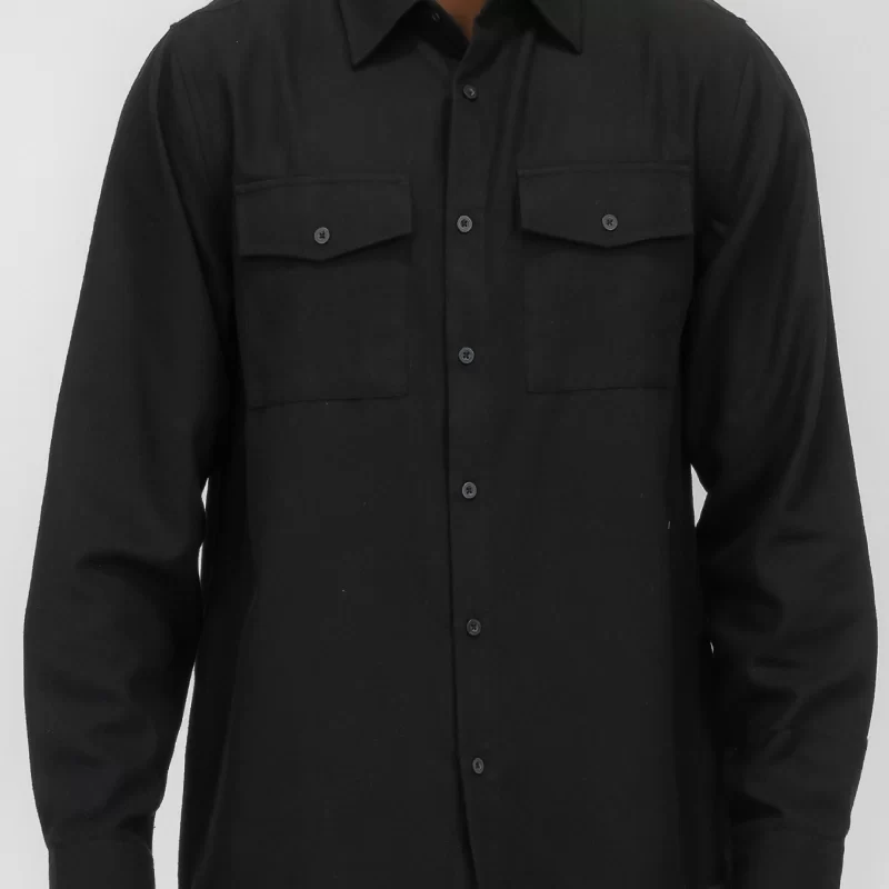 Solid Black Flannel Long Sleeve Shirt