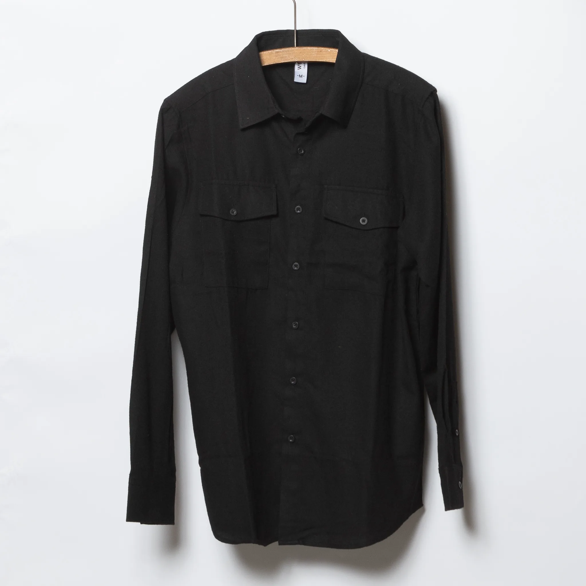 Solid Black Flannel Button Down Shirt